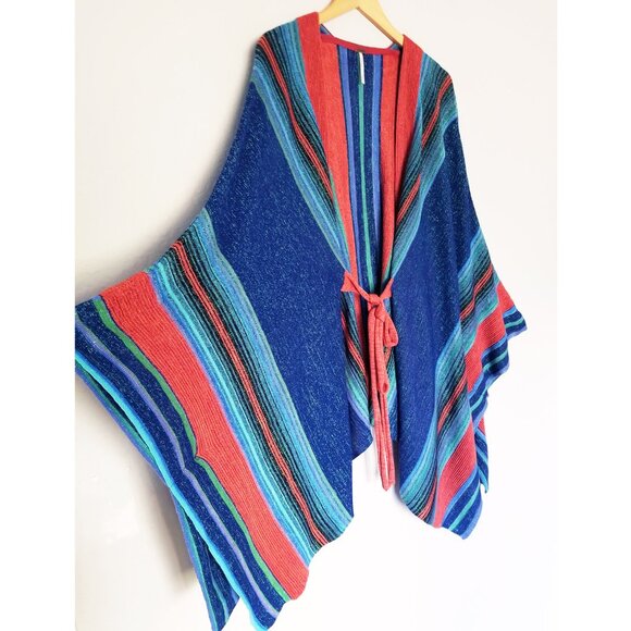 Free People In a Moment Poncho Ruana OS Sparkle Striped Knit Cardigan Boho $198 - Picture 8 of 16